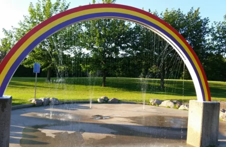 Easton Park splash pad from the official city splash-pad guide. Photo date not stated. This is not confirmation of reopening.